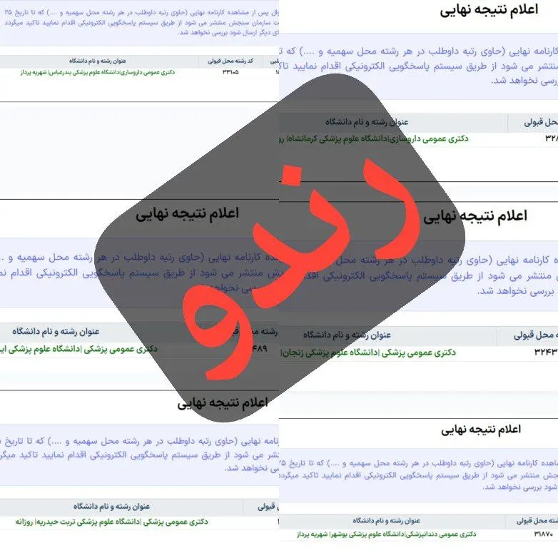 کارنامه قبولی کنکور دانشآموز رندو در سال 2023