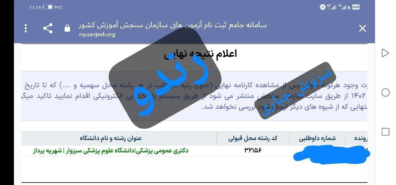 کارنامه قبولی کنکور دانشآموز رندو در سال 2023