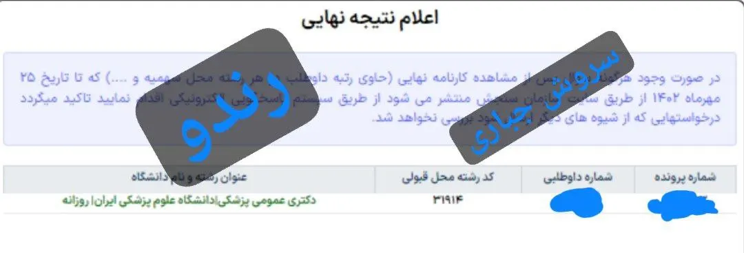 کارنامه قبولی کنکور دانشآموز رندو در سال 2023