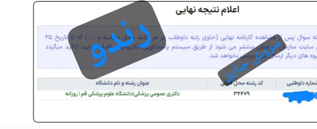 کارنامه قبولی کنکور دانشآموز رندو در سال 2023
