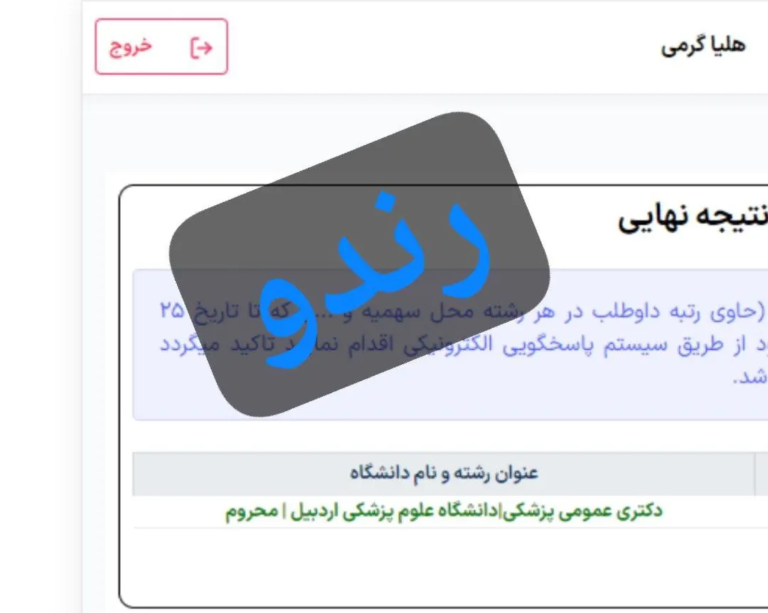 کارنامه قبولی کنکور دانشآموز رندو در سال 2023