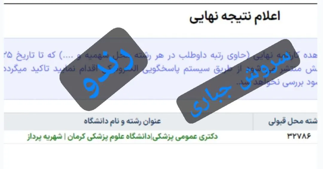 کارنامه قبولی کنکور دانشآموز رندو در سال 2023