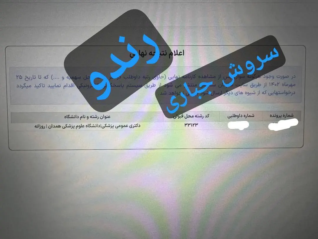 کارنامه قبولی کنکور دانشآموز رندو در سال 2023