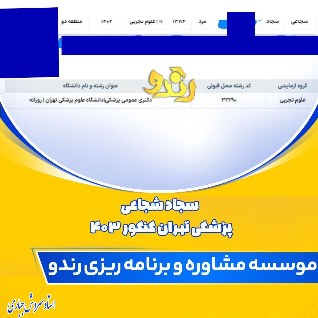 کارنامه قبولی کنکور دانشآموز رندو در سال 2025